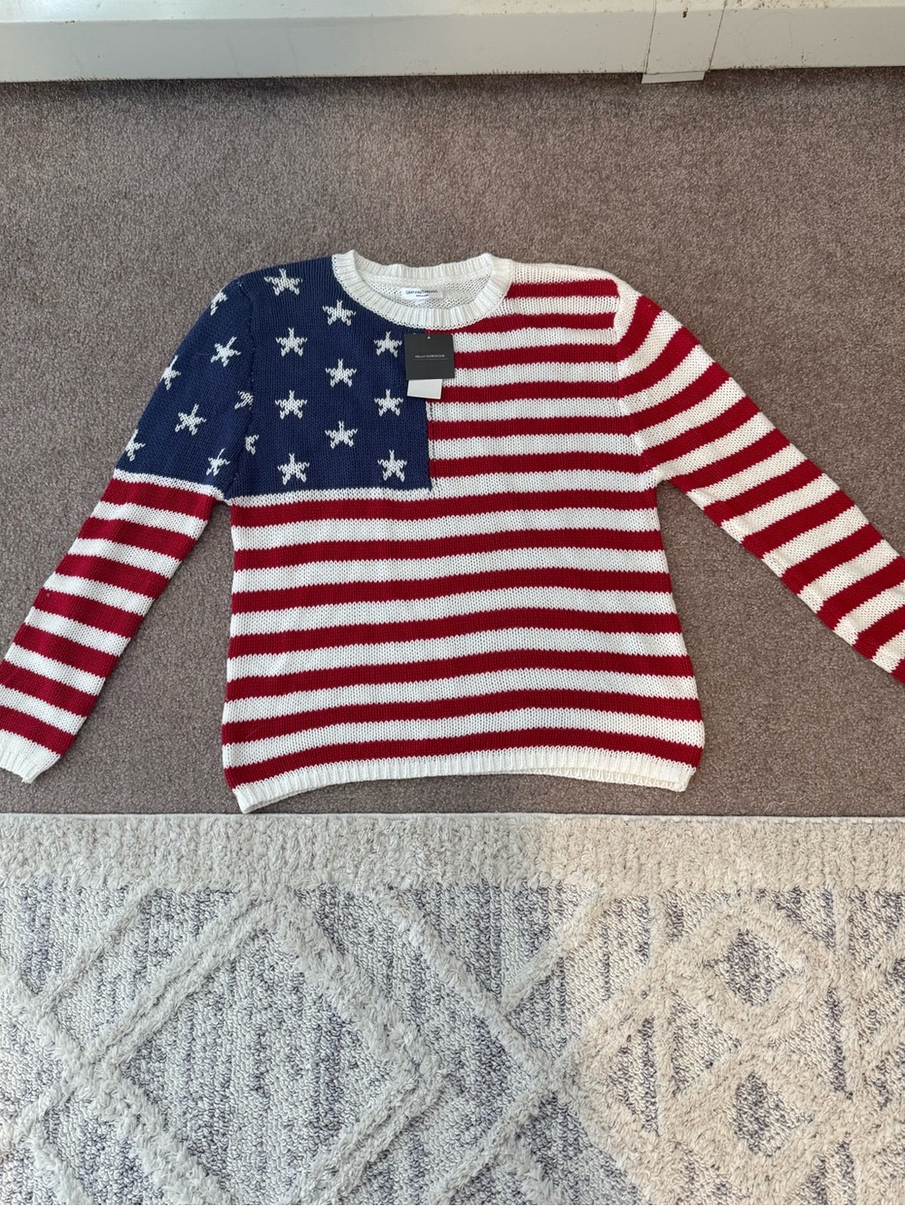 NWT Grayson Threads Patriotic Star & Stripe Crew Sweater in Red, White & Blue